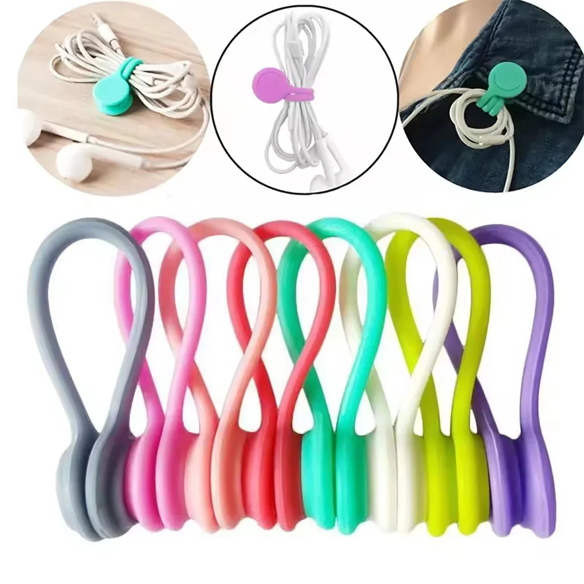 5-Pack Reusable Magnetic Silicone Cable Ties – Cord Organizer Cable Tie Organizer Qme