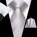 Hi-Tie Navy Blue Striped Necktie Handkerchief & Cufflinks Set