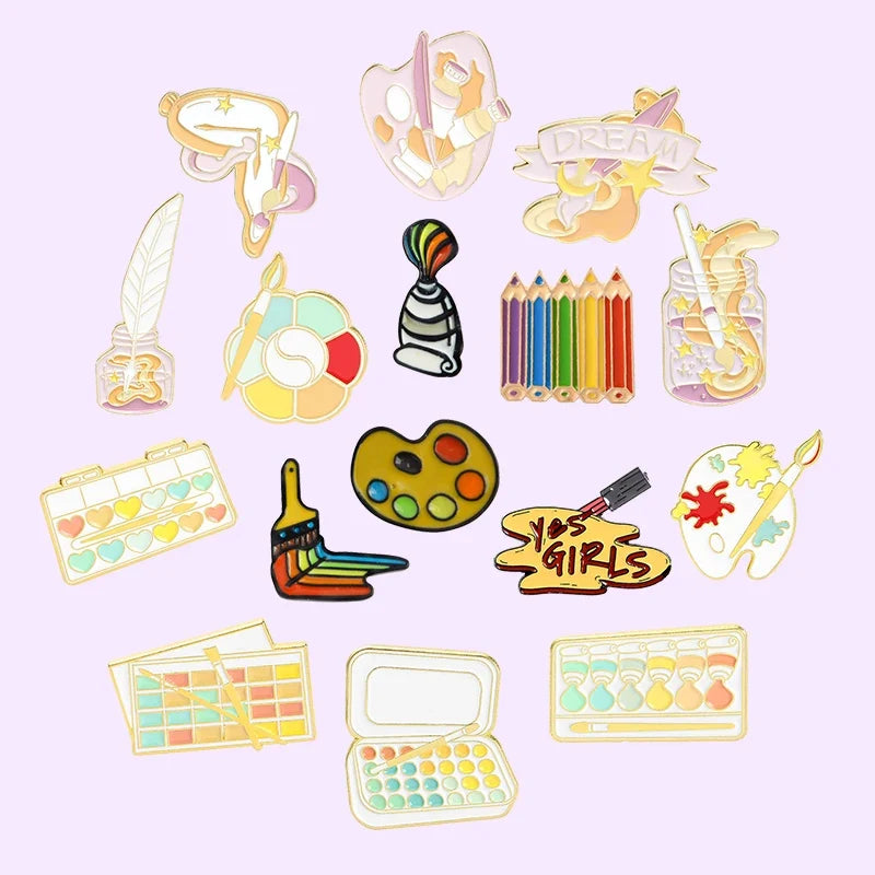Brush Art Oil Painting Enamel Pin – Cartoon Artist Brooch Enamel Lapel Pin Qme