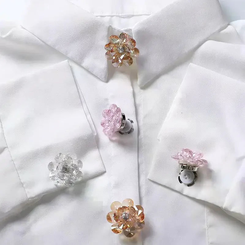 Rhinestone Flower Button Covers Cufflinks for Women – 10 Colors Button Cover Cufflinks Qme