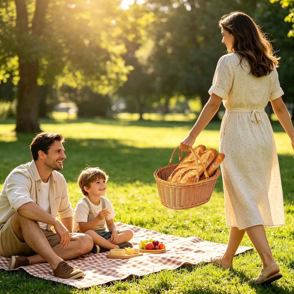 Woven Picnic & Harvest Basket with Handle | Storage Hamper Woven Storage Basket Qme