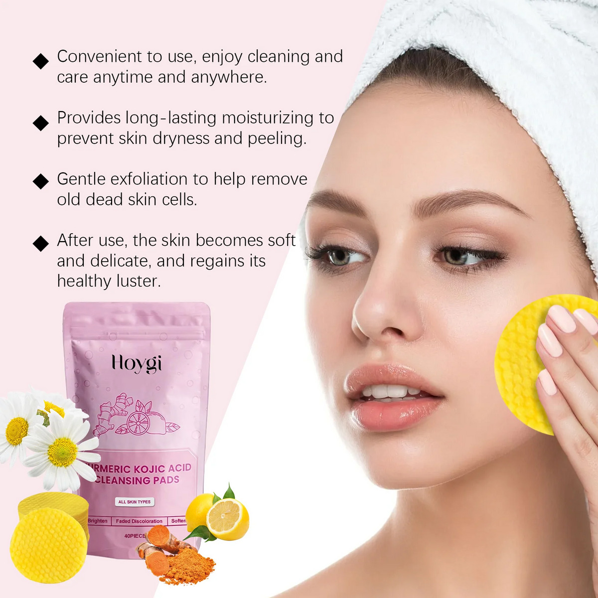 Turmeric Kojic Acid Cleansing Pads – Exfoliating Facial Sponge 40pc Facial Cleansing Pads Qst