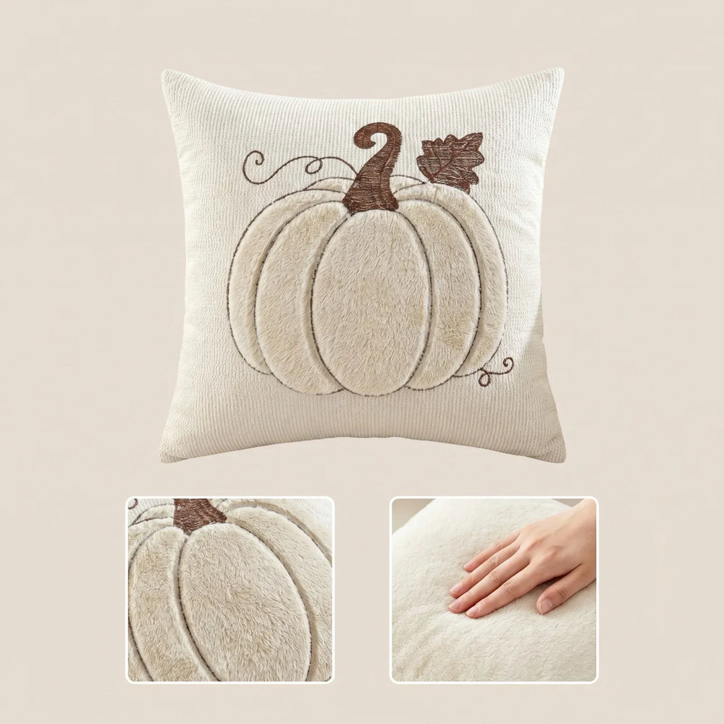 Halloween Pumpkin Leaf Quilted Pillowcase 45x45cm | 3 Colors Decorative Cushion Cover Qme White 51×137cm