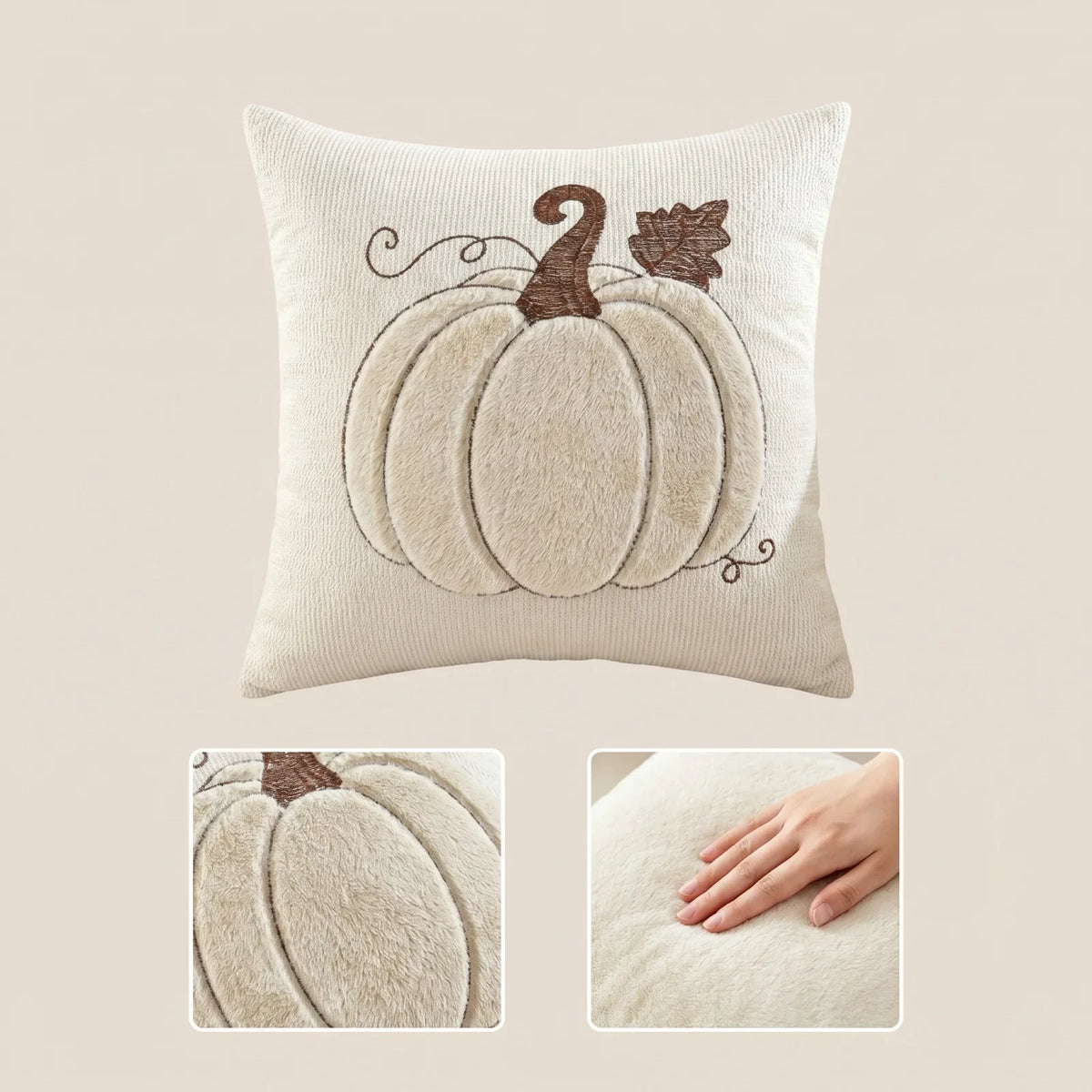Halloween Pumpkin Leaf Quilted Pillowcase 45x45cm | 3 Colors Decorative Cushion Cover Qme White 51×137cm