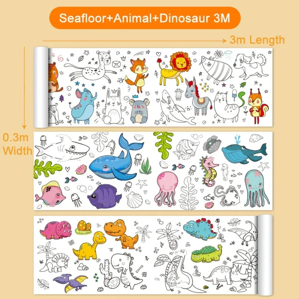 Animal Canvas Kids Coloring Drawing Roll – DIY Art Paper Kids Coloring Paper Roll Qme