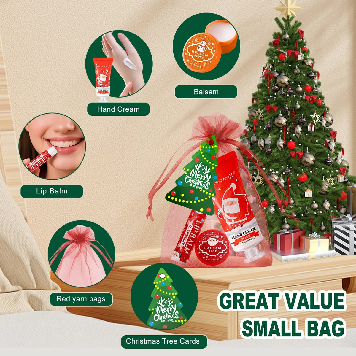 Christmas Beauty Gift Set 20pc – Lip Balm, Hand Cream & Lipstick Holiday Beauty Gift Set Qme