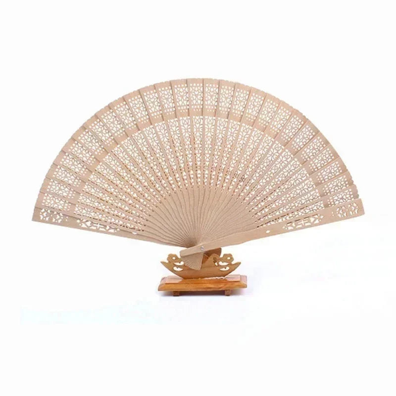 Sandalwood Scented Folding Hollow Wooden Hand Fan – 22 Ribs Decorative Hand Fan Qme A