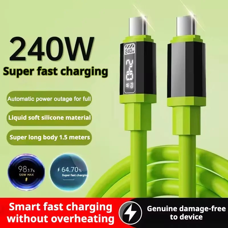 240W USB-C Fast Charging Silicone Cable | 0.3m to 2m USB-C Charging Cable Qme