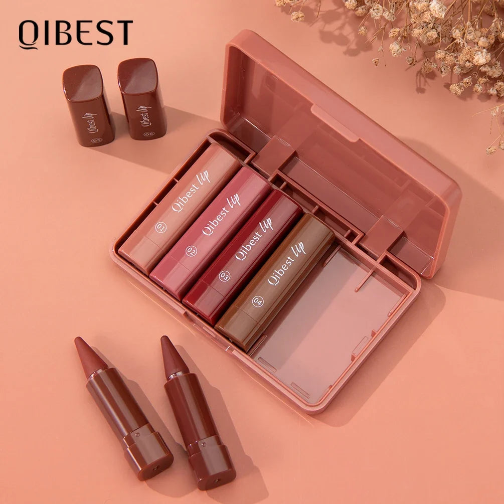 QIBEST Gradient Lip Liner & Lipstick Set – Matte Nude Brown Red Lip Liner Lipstick Set Qme