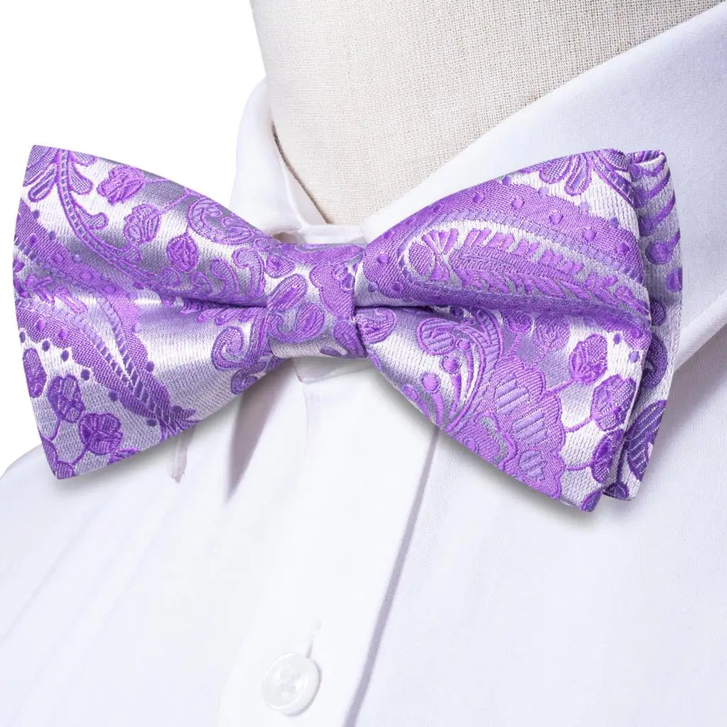 Men's Silk Bow Tie, Pocket Square & Cufflinks Set – Purple Bow Tie Gift Set Qme