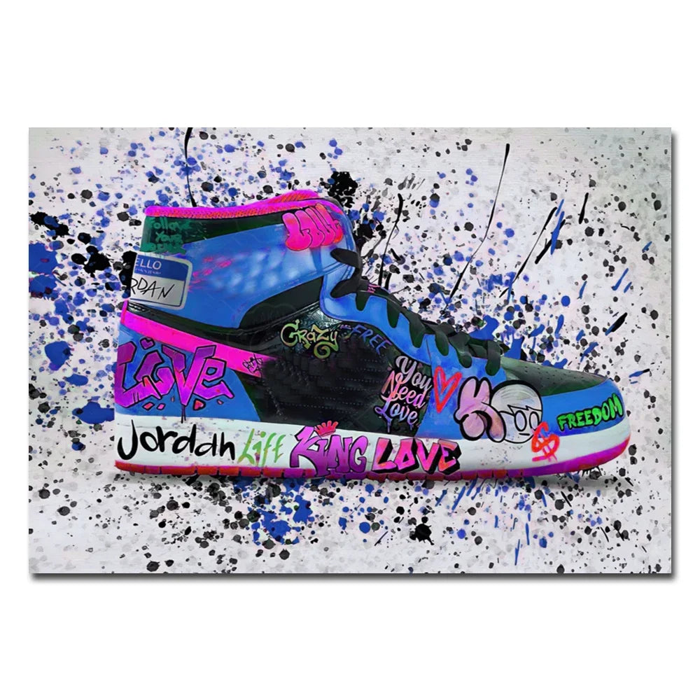 Graffiti Sneakers Canvas Wall Poster – Basketball Shoe Art Print Canvas Wall Art Qst 13 20x30cm Unframed