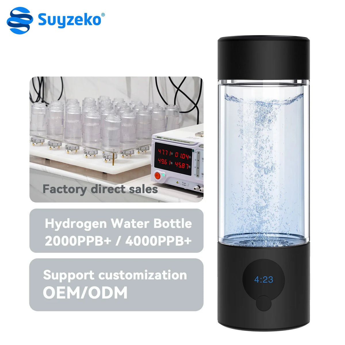 Suyzeko Hydrogen Water Bottle Generator 6000ppb + Nasal Cannula Hydrogen Water Ionizer Qst