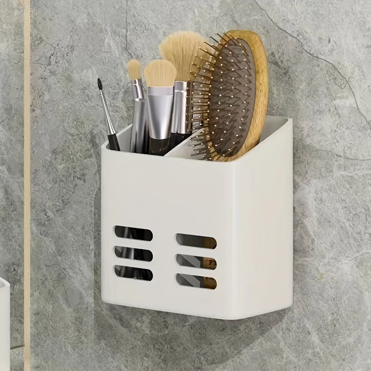 Wall-Mounted Plastic Organizer – Pens, Makeup Brushes & More Wall-Mounted Organizer Qme