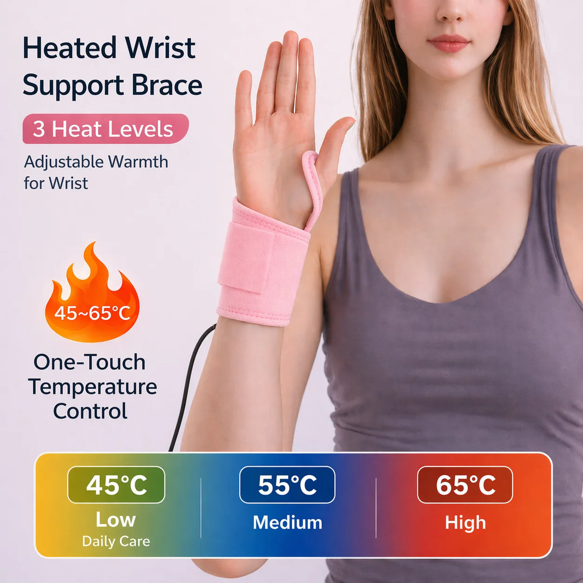 USB Heated Wrist Brace – 3-Level Thermal Compression Support Heated Wrist Brace Qst