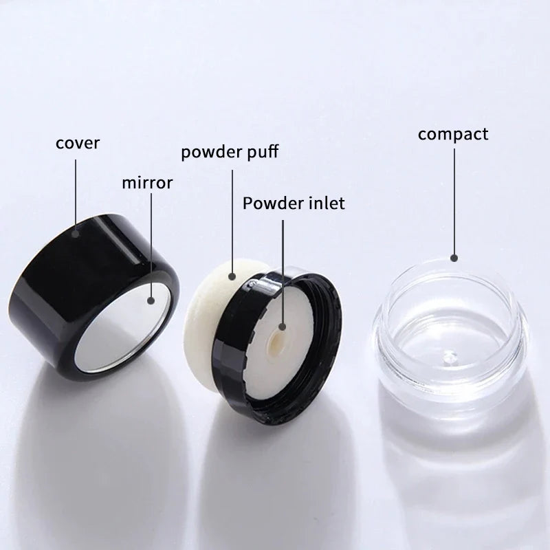 Travel Loose Powder Compact with Mirror & Mushroom Puff Powder Compact Qme