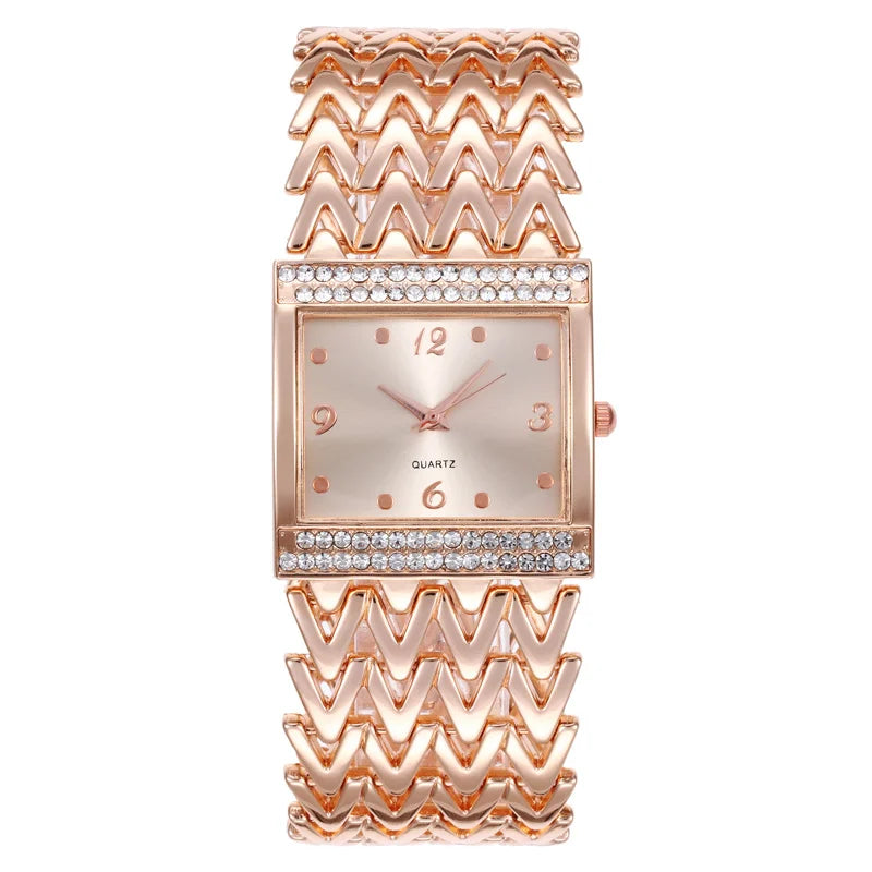 Women's Luxury Bracelet Watch | Gold & Silver Stainless Strap Bracelet Watch Qme Rose Golden