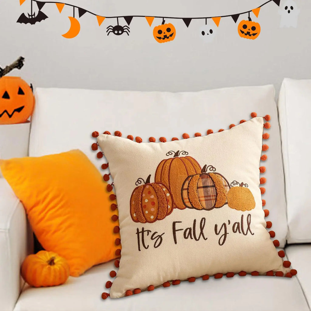 Fall Pumpkin Pillow Covers 18x18 – Thanksgiving Halloween Decor Decorative Pillow Cover Qme
