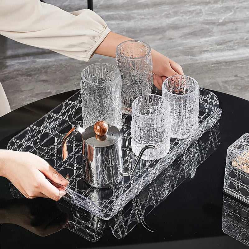 Transparent Rectangular Storage Tray – Tea & Cup Organizer Decorative Storage Tray Qst