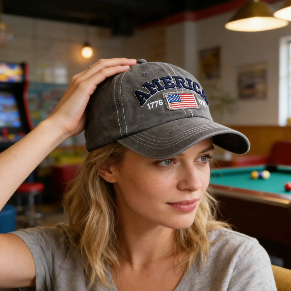 Embroidered American Flag Baseball Cap – Unisex Patriotic Hat Patriotic Baseball Cap Qme