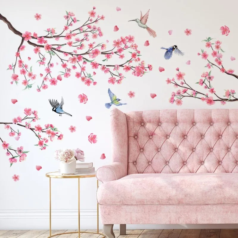 Large Cherry Blossom Wall Stickers – Pink Floral Tree & Birds Wall Decal Sticker Qme 2Pcs Cherry Blossom
