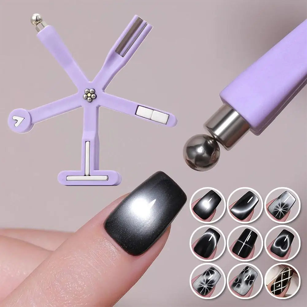 8-in-1 Cat Eye Nail Magnet – Starfish, French & Floral Designs Nail Art Magnet Tool Qme