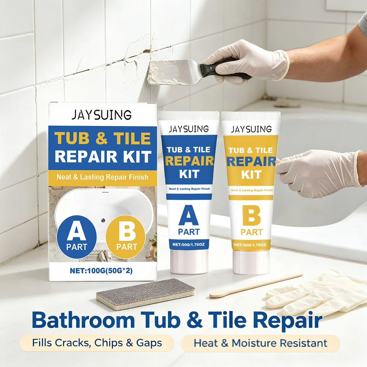 Waterproof Tub & Tile Repair Kit – Crack & Chip Filler Tile & Tub Repair Kit Qme