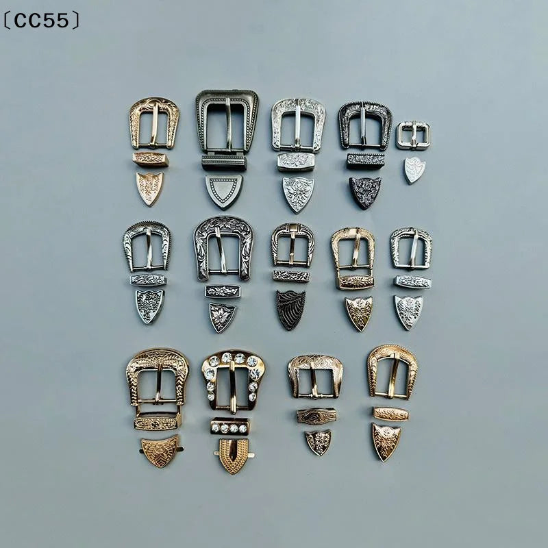 Vintage Carved 3-Piece Belt Buckle Set – DIY Leather Craft Belt Buckle Set Qst