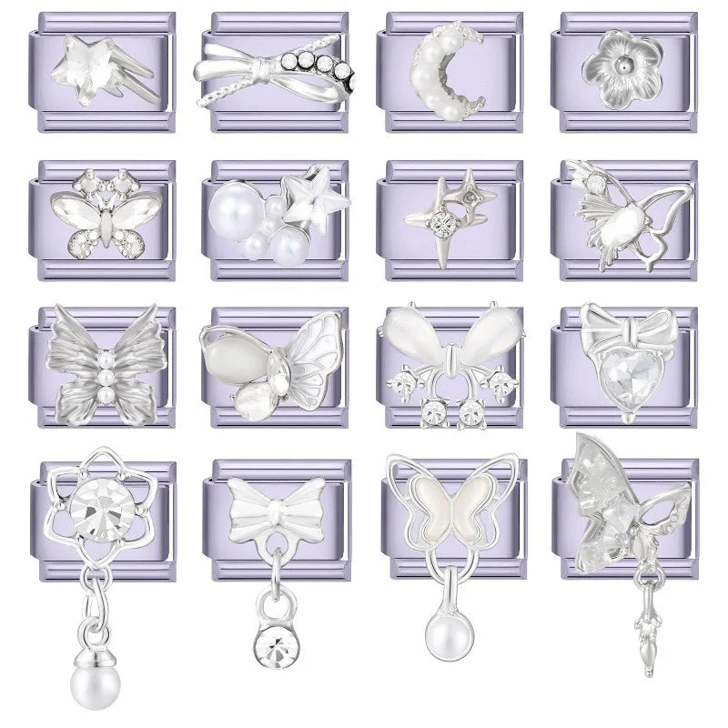 Zircon Butterfly Moon Stars Bow Italian Charm Links – Purple Italian Charm Links Qme