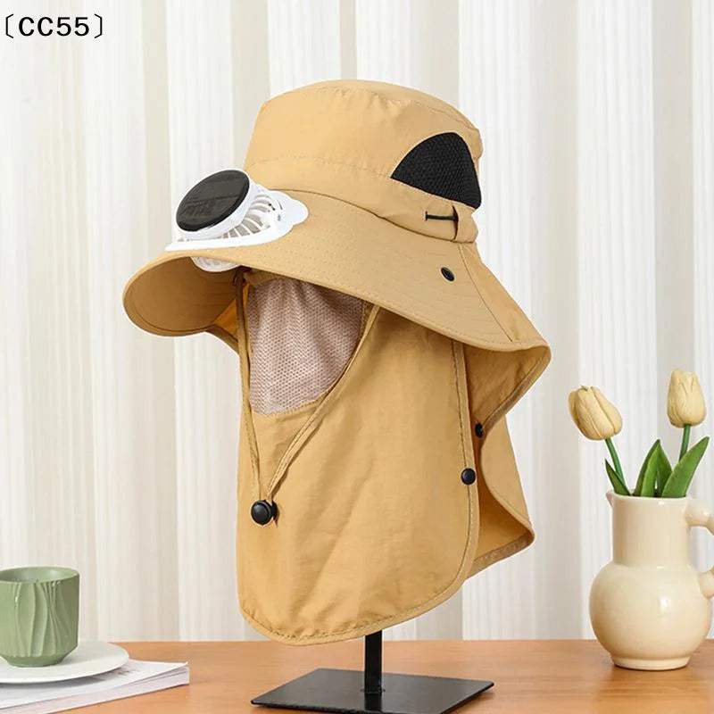 Solar Fan Hat Wide Brim UV Protection Shawl – Outdoor Hat Solar Fan Hat Qst