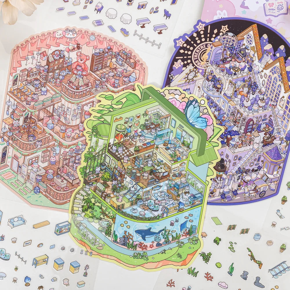 3D Cartoon Castle Town Sticker Scene DIY Scrapbook Toy DIY Sticker Scene Set Qme