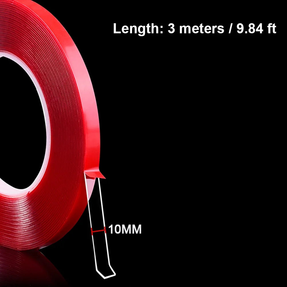Transparent Acrylic Double Sided Tape 9.84FT Ultra-Strong Double Sided Tape Qme 10mm 3pcs