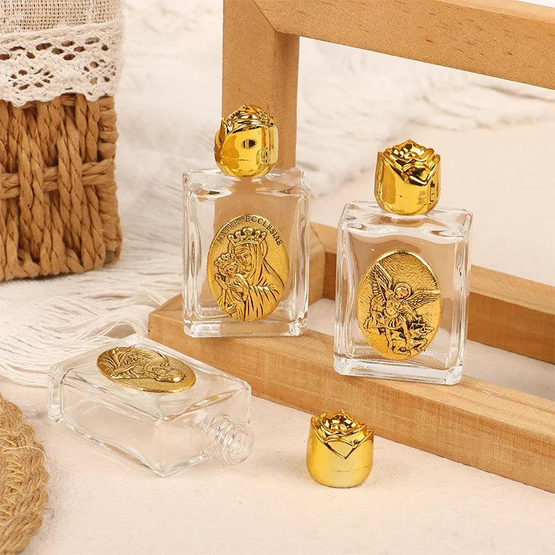 Glass Holy Water Bottle | Religious Cross Christian Gift Religious Keepsake Bottle Qme
