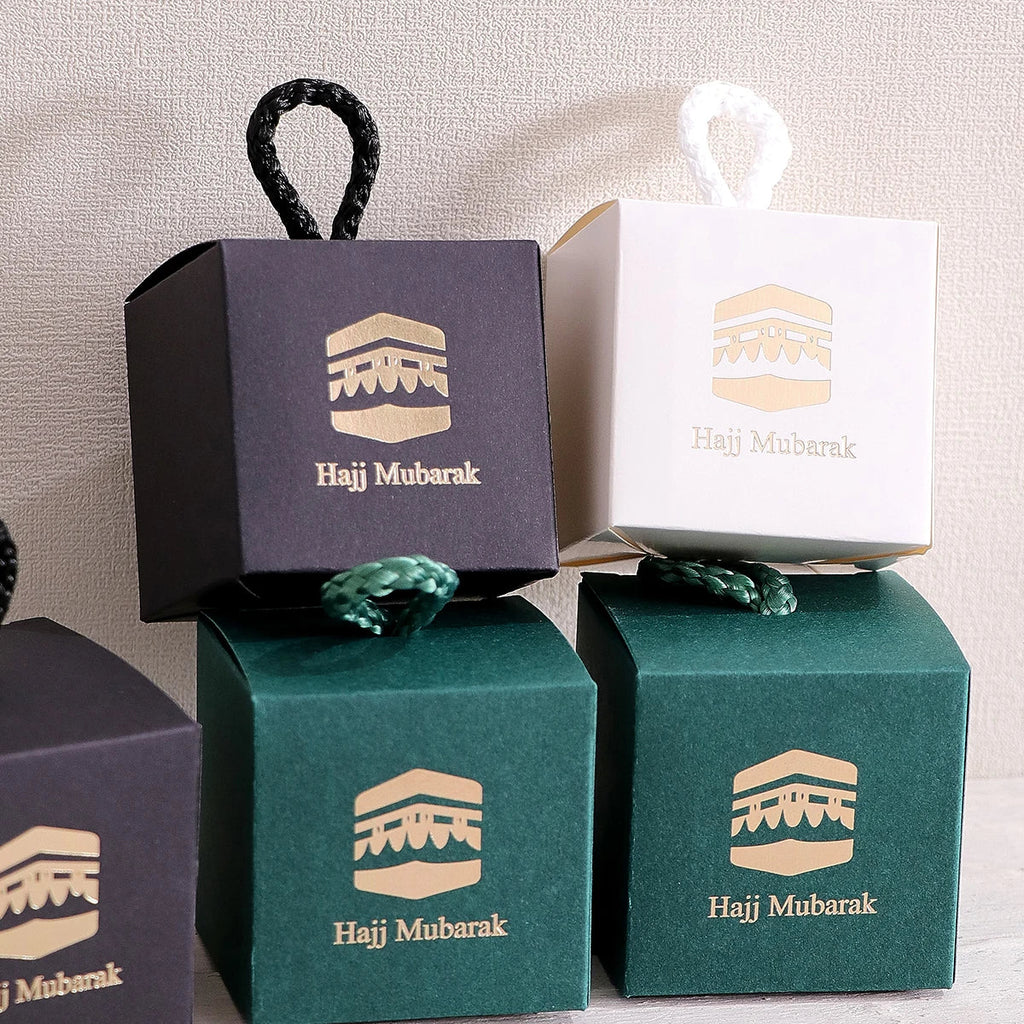 5-Pack Hajj Mubarak Sweets Gift Boxes – Gold Foil Black Gift Boxes Qme