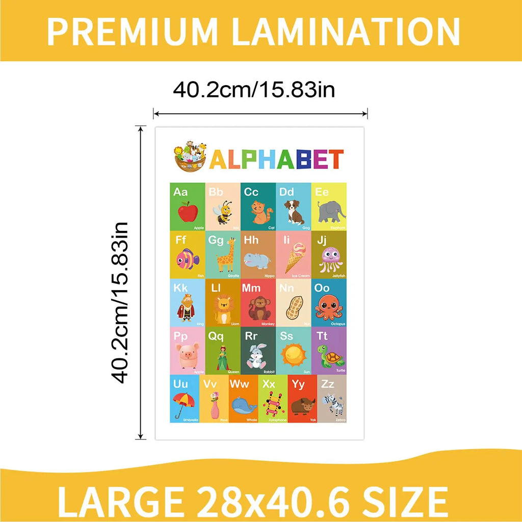 12-Piece Educational Poster Charts – Numbers, Letters & Time Educational Poster Set Qme