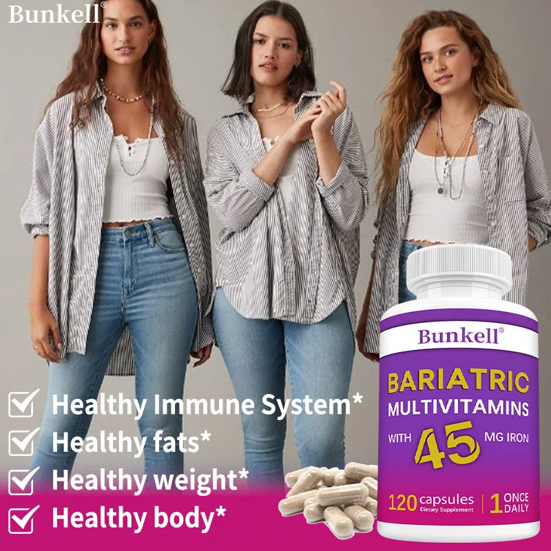 Bunkell Multivitamin Capsules 45mg Iron – 120ct Daily Supplement Multivitamin Supplement Qst