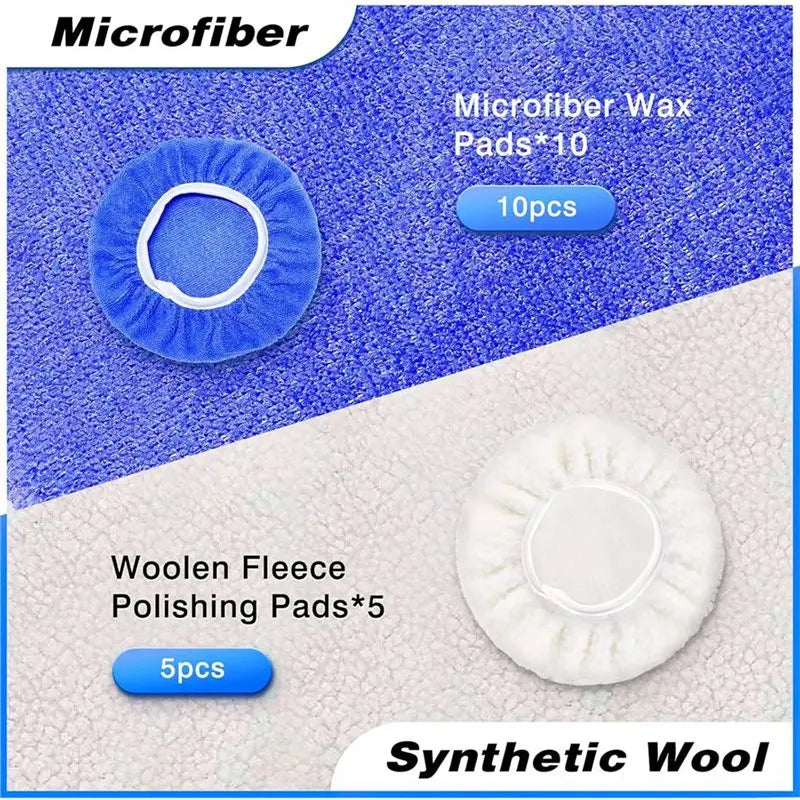 15-Piece Car Polisher Bonnet Buffing Pads – Microfiber & Wool Car Polishing Pads Qme
