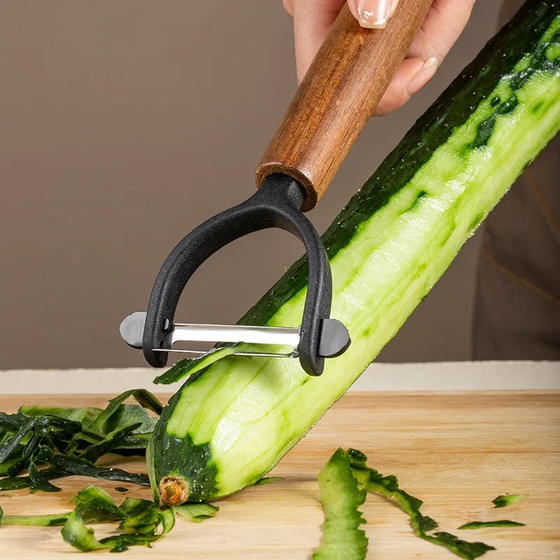 2-Piece Wooden Handle Stainless Steel Fruit & Vegetable Peeler Vegetable Peeler Set Qme
