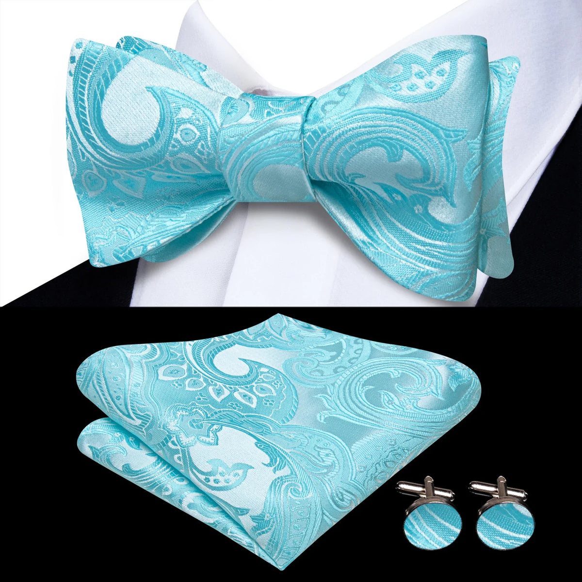 Men's Bow Tie, Pocket Square & Cufflinks Set | Hi-Tie Bow Tie Gift Set Qme HT-LH-2295