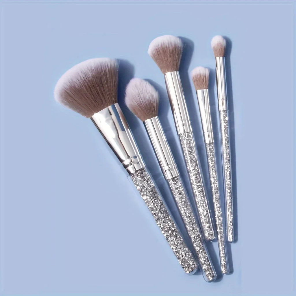 Glitter Rhinestone Handle Makeup Brush Set – Powder & Blush Makeup Brush Set Qme 5pcs set