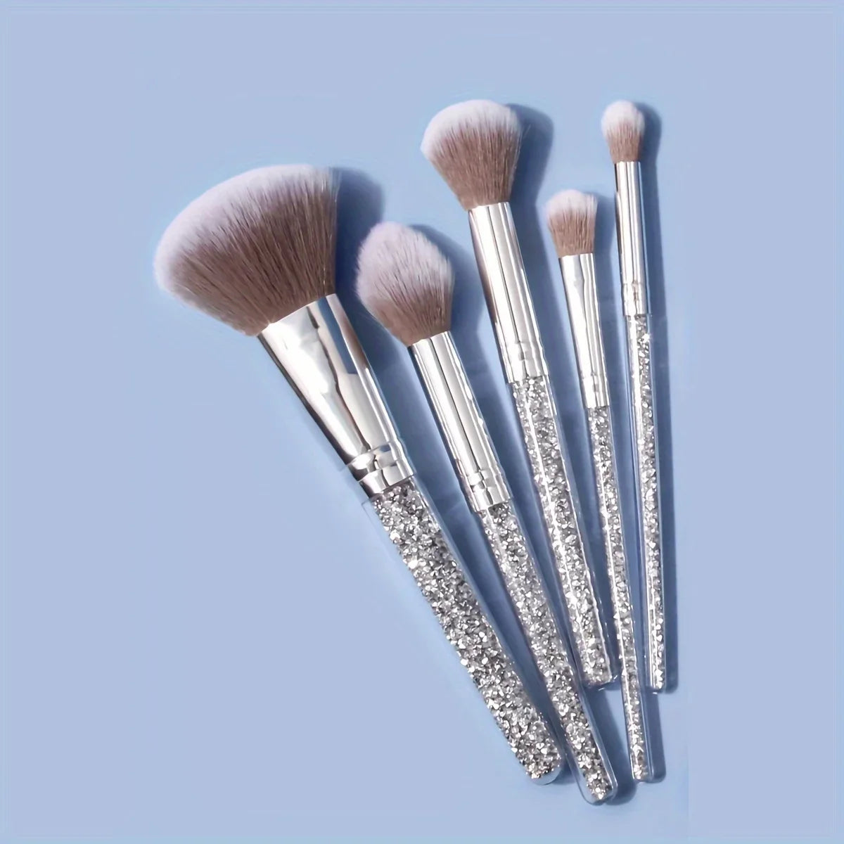 Glitter Rhinestone Handle Makeup Brush Set – Powder & Blush Makeup Brush Set Qme 5pcs set