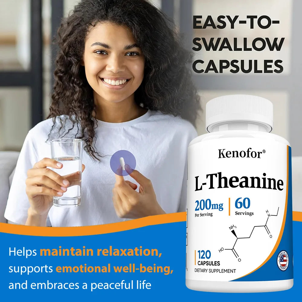 L-Theanine 200mg Capsules – Vegan, Gluten-Free, 120 Count L-Theanine Supplement Qst