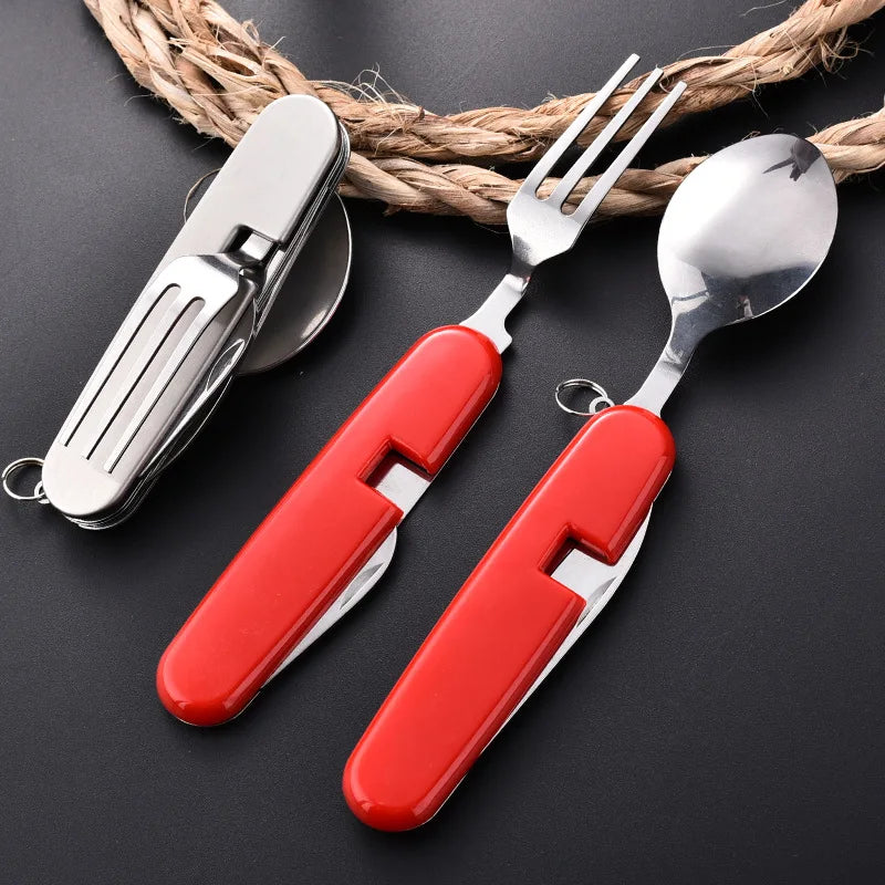 Folding Stainless Steel Cutlery Set – Spoon Fork Knife Combo Folding Cutlery Set Qme