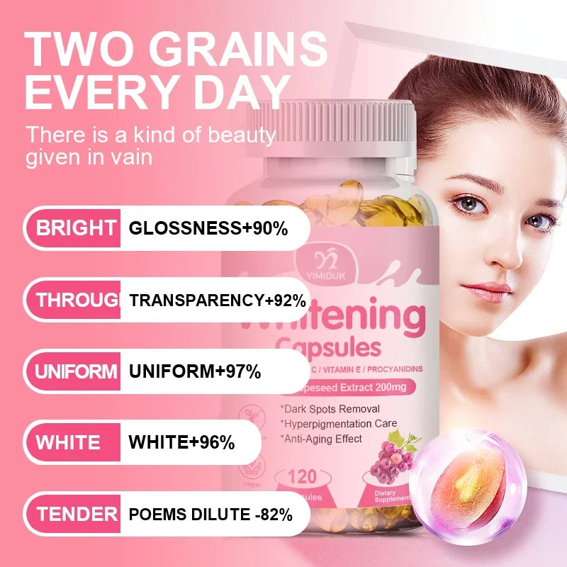 Yimiduk Brightening Capsules – Vitamin C, Grape Seed & Collagen Skin Brightening Supplement Qst