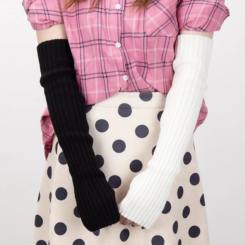 Women Long Fingerless Gloves Lolita Kawaii Knit Arm Warmers Fingerless Arm Warmers Qme