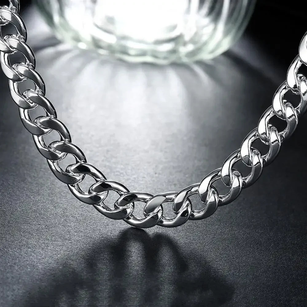 925 Sterling Silver Figaro Chain Bracelet & Necklace for Men Sterling Silver Chain Qme