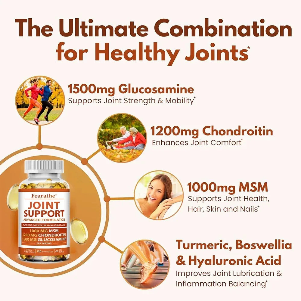 Glucosamine Chondroitin MSM Complex with Turmeric & Hyaluronic Acid Joint Support Supplement Qst
