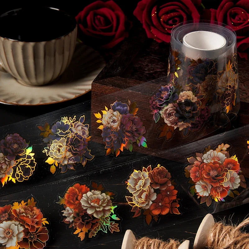 Gothic Floral PET Tape Roll – Scrapbooking & DIY Journal Decorative Craft Tape Qme