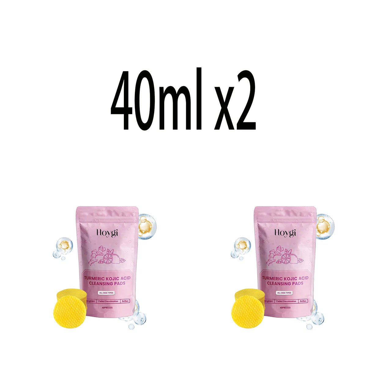 Turmeric Kojic Acid Cleansing Pads – Exfoliating Facial Sponge 40pc Facial Cleansing Pads Qst 40ml x2