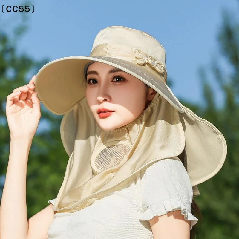 Wide Brim UV Protection Sun Hat – Breathable Neck Flap Women Wide Brim Sun Hat Qst