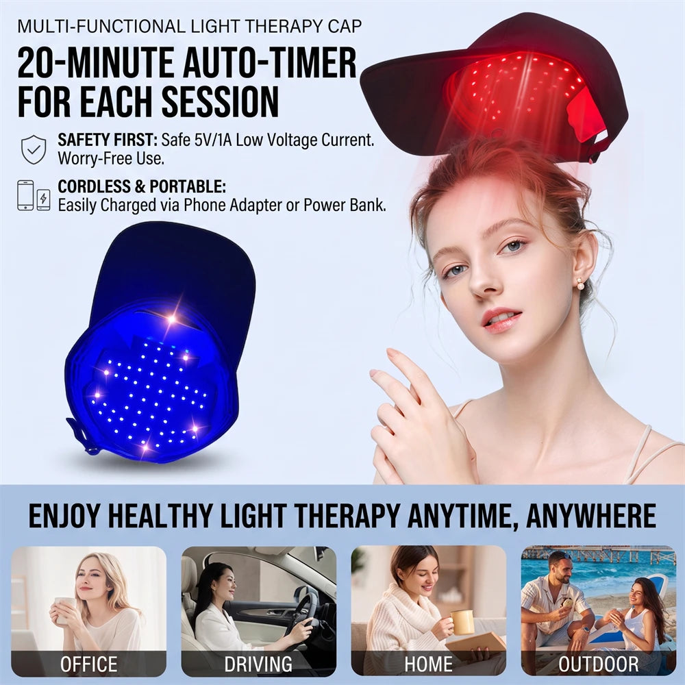70 LED Red & Blue Light Hair Growth Cap | Scalp Massager Hair Growth Therapy Cap Qst